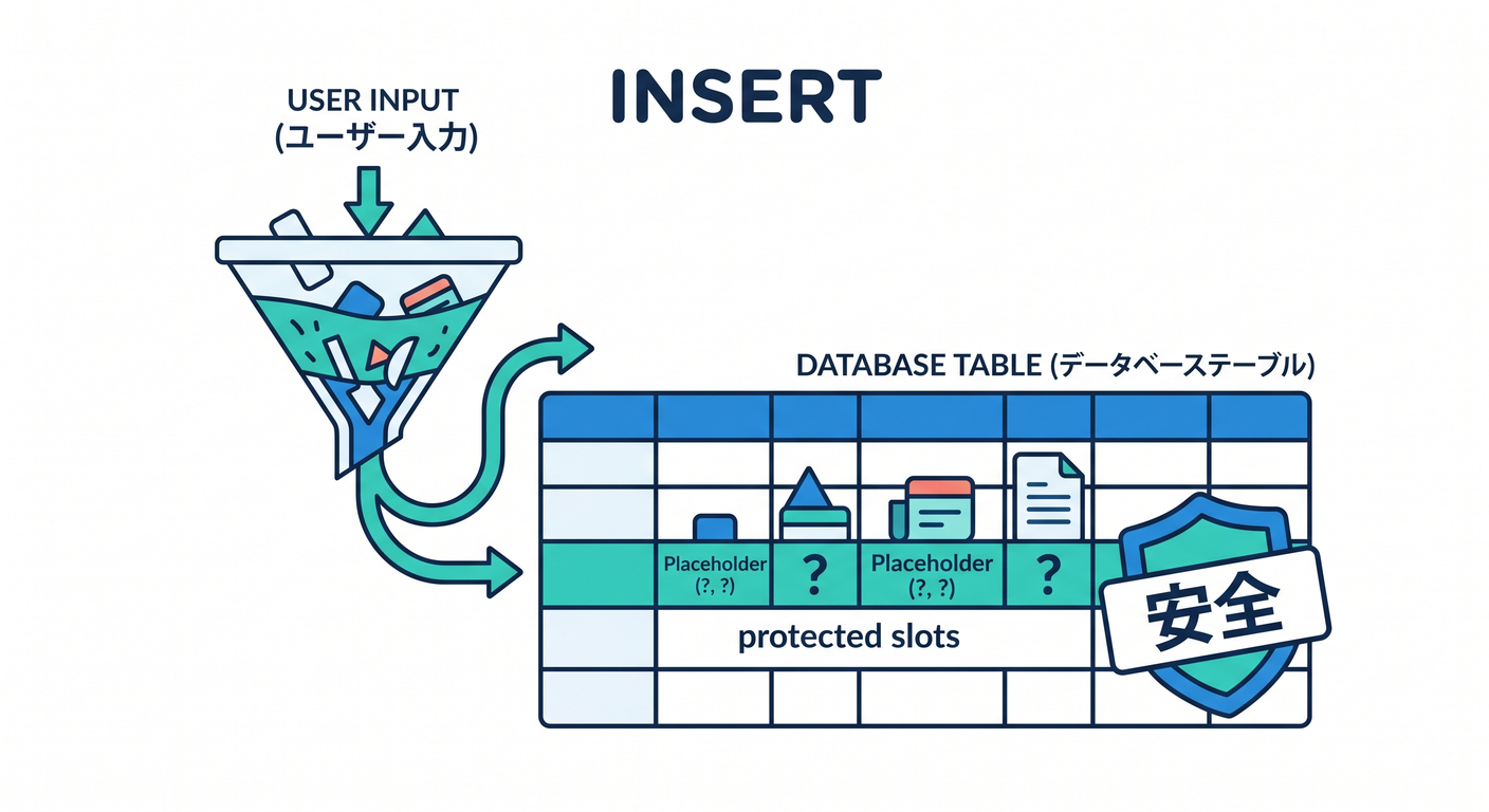 Inserting data using SQL placeholders safely.