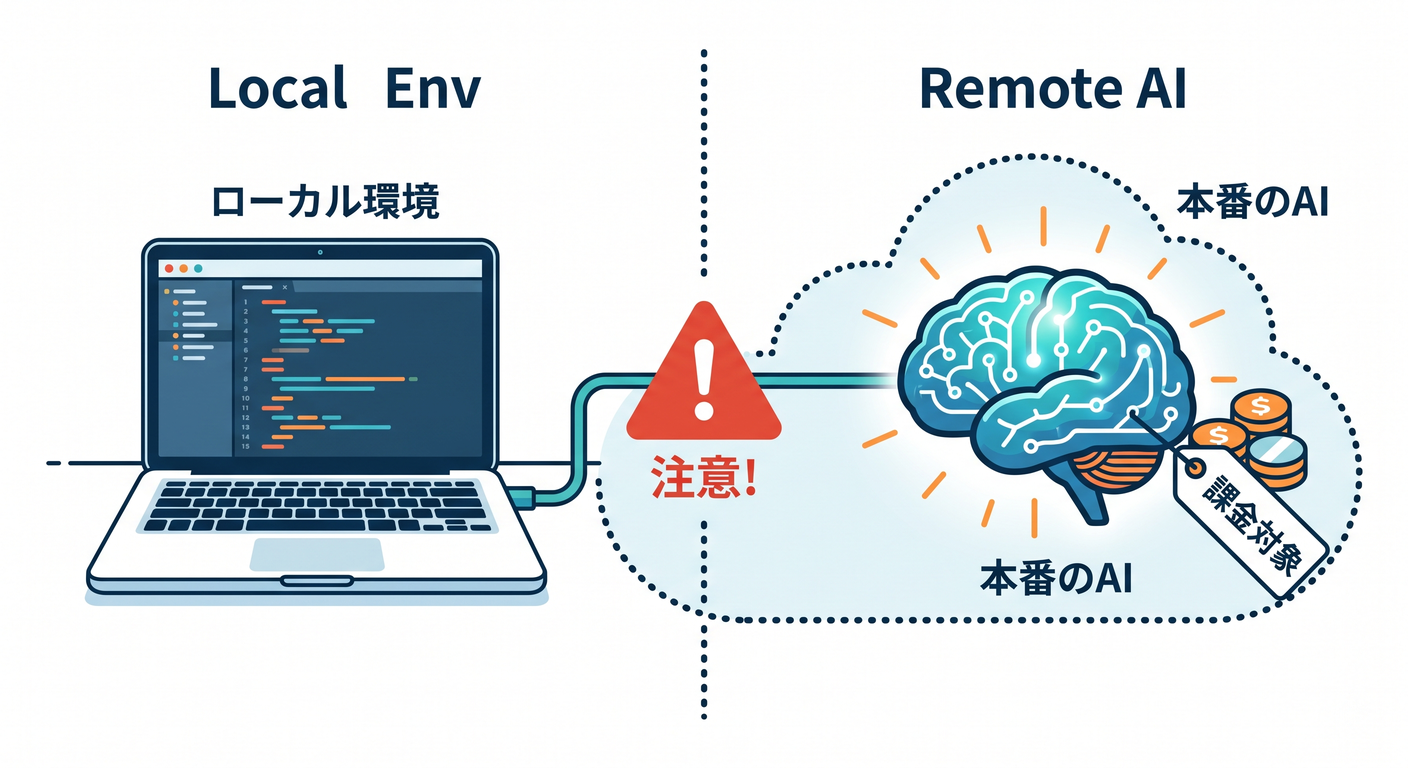 Warning about local development hitting remote AI and costing money