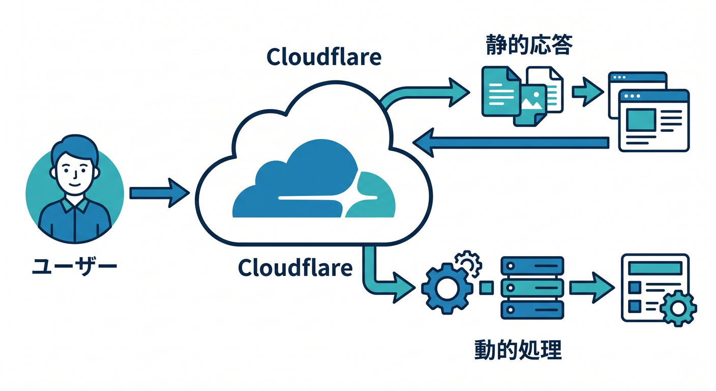 Flow of a web request through Cloudflare