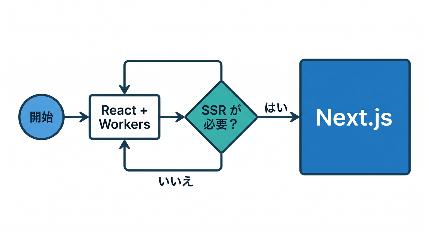 Decision tree for choosing React + Workers vs. Next.js