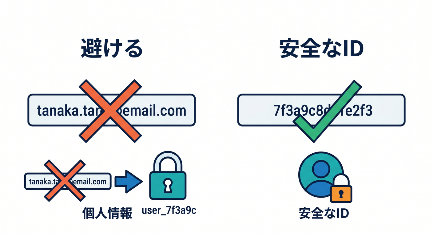 Warning against using PII for IDs.