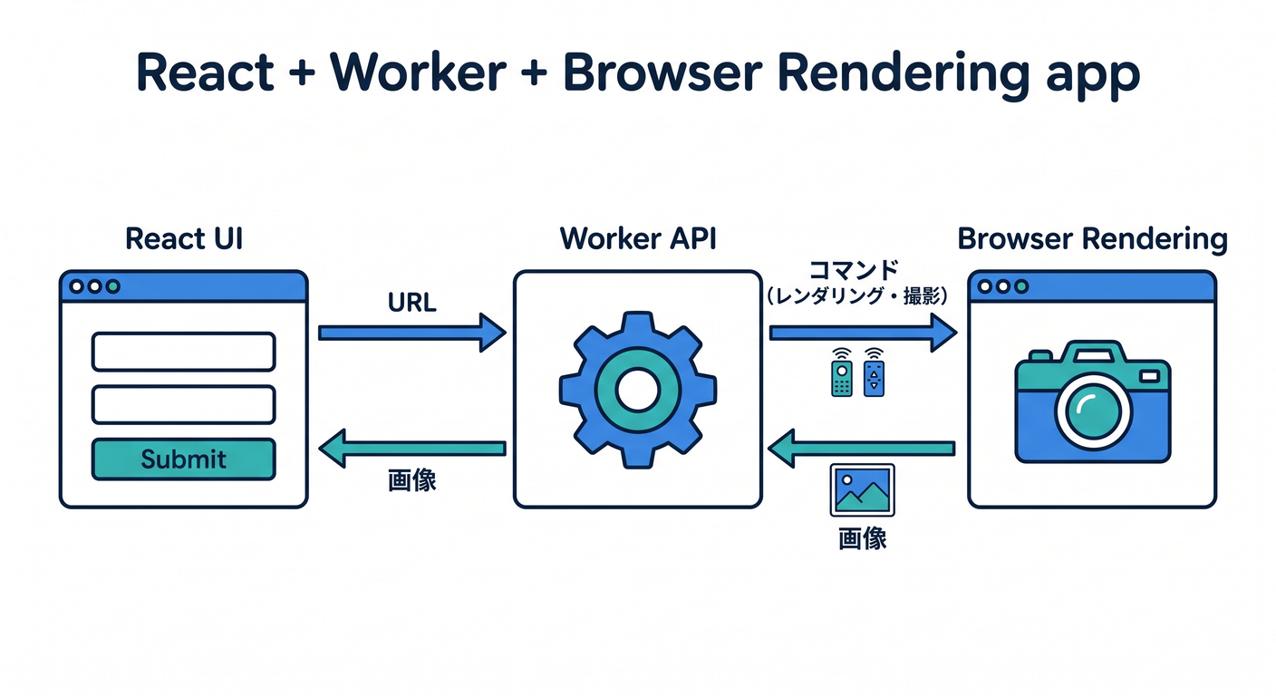 Architecture of the React + Worker + Browser Rendering app
